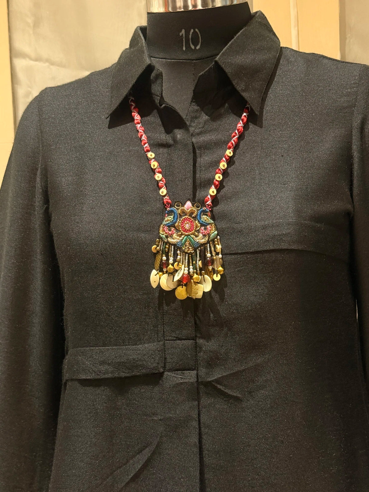 Mayur handcrafted textile necklace alternate mannequin view | Utsavi by Shilpa