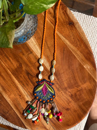 Nisha handcrafted textile necklace embroidered pendant on wood | Utsavi by Shilpa
