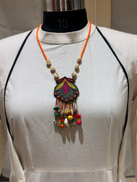 Nisha handcrafted textile necklace alternate view on a light mannequin | Utsavi by Shilpa