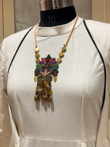 Pallava handcrafted textile necklace alternate front view over a light garment | Utsavi by Shilpa
