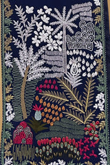 Navy blue pashmina shawl with intricate multicolor floral and nature embroidery