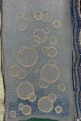 Grey pashmina shawl with gold embroidered circles and blue beaded detailing