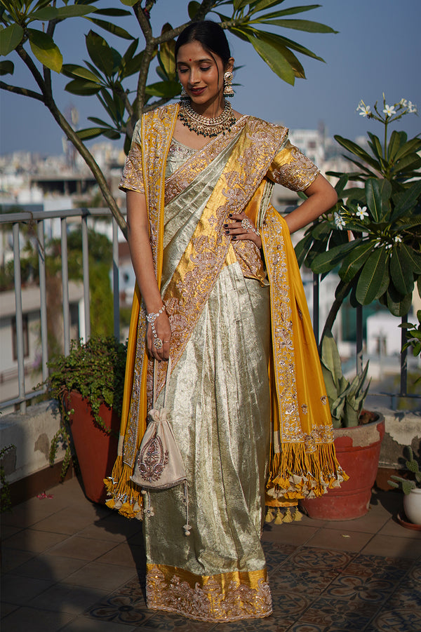 Baraatnama  Self-Weave Tissue Kanjivaram Silk | Master Zardosi Bridal Ensemble