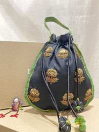 Siyah Noor handcrafted embroidered potli bag, product photograph 1