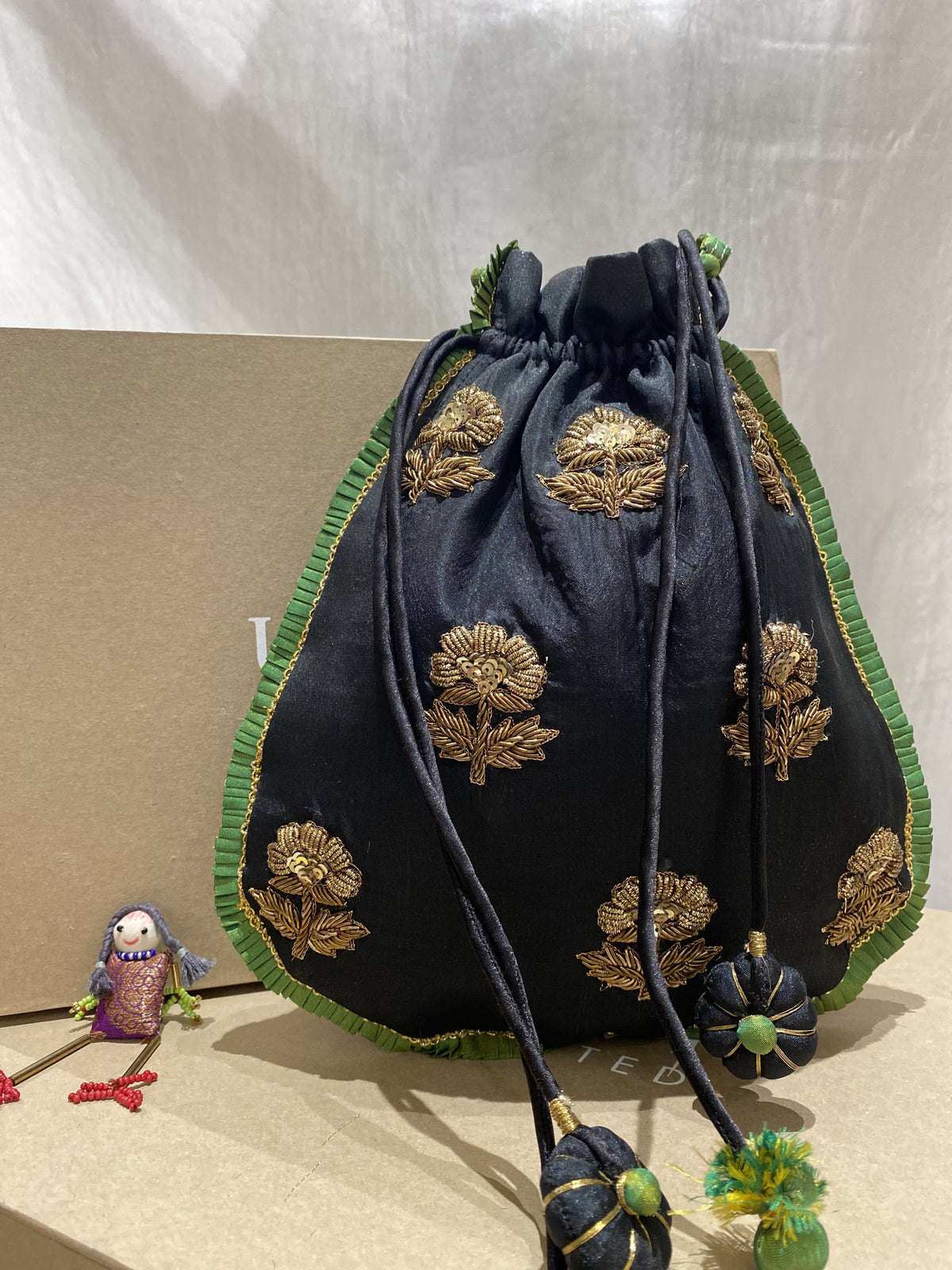 Siyah Noor handcrafted embroidered potli bag, product photograph 2