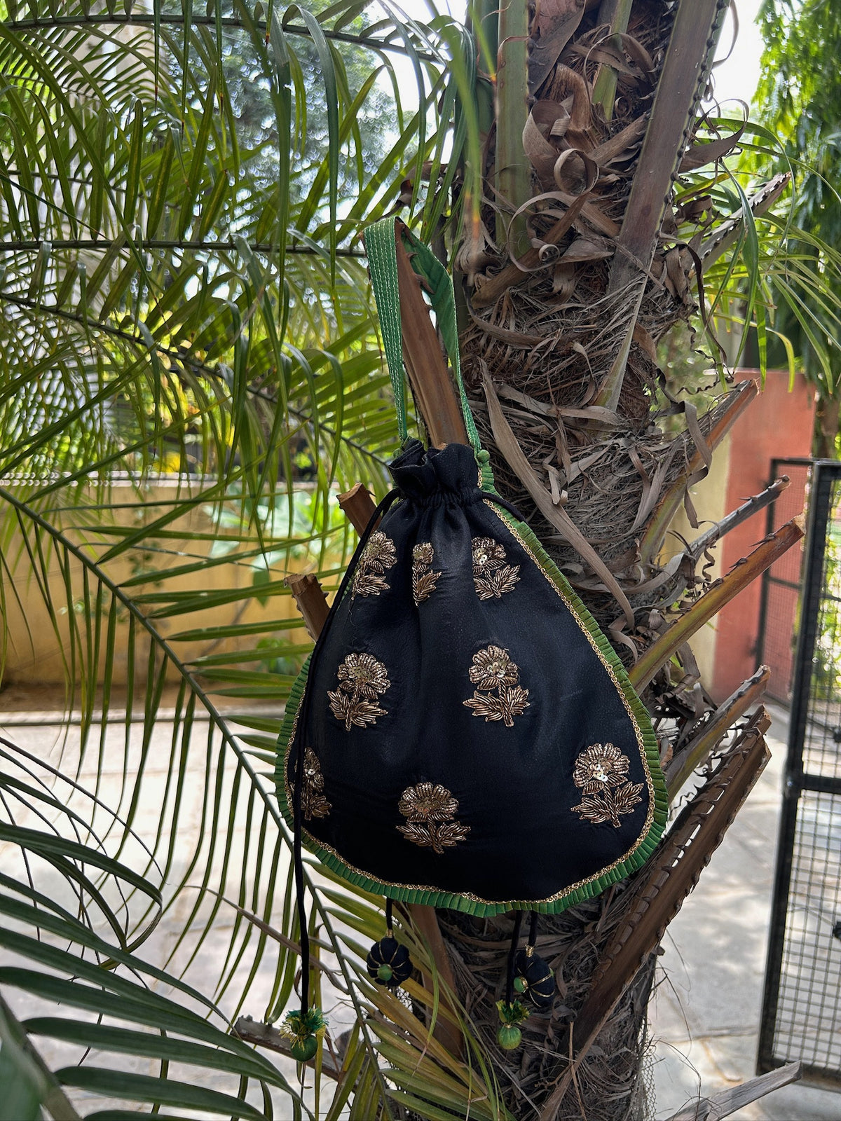 Siyah Noor handcrafted embroidered potli bag, product photograph 3