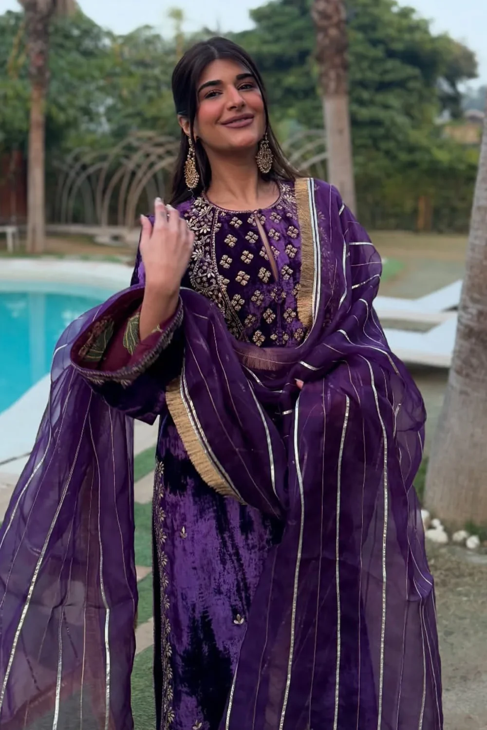 Yashika Khatri In Kasoori Purple Teal Suit Set